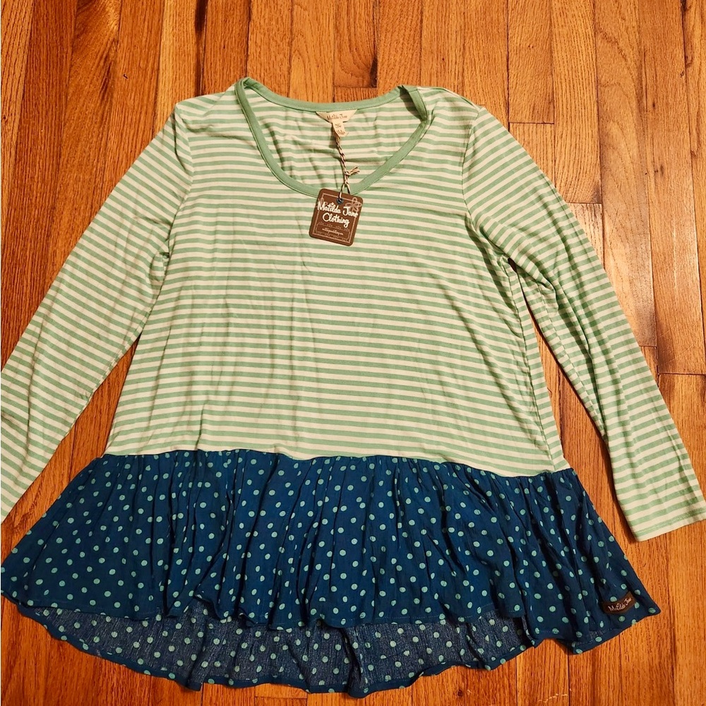 Matilda Jane Green Striped and Blue Polka Dot Tunic